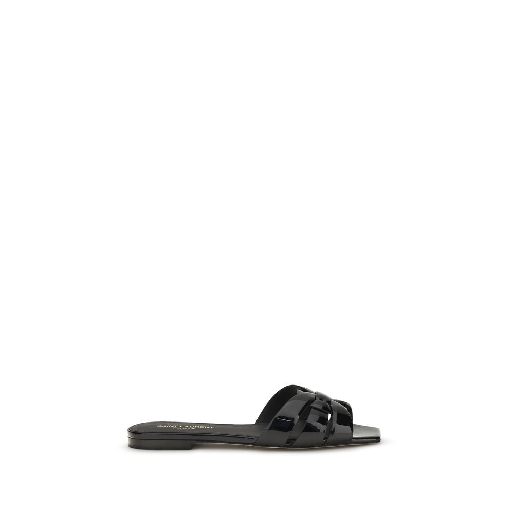 Sandales plates Saint Laurent en cuir de veau noir Bos Taurus