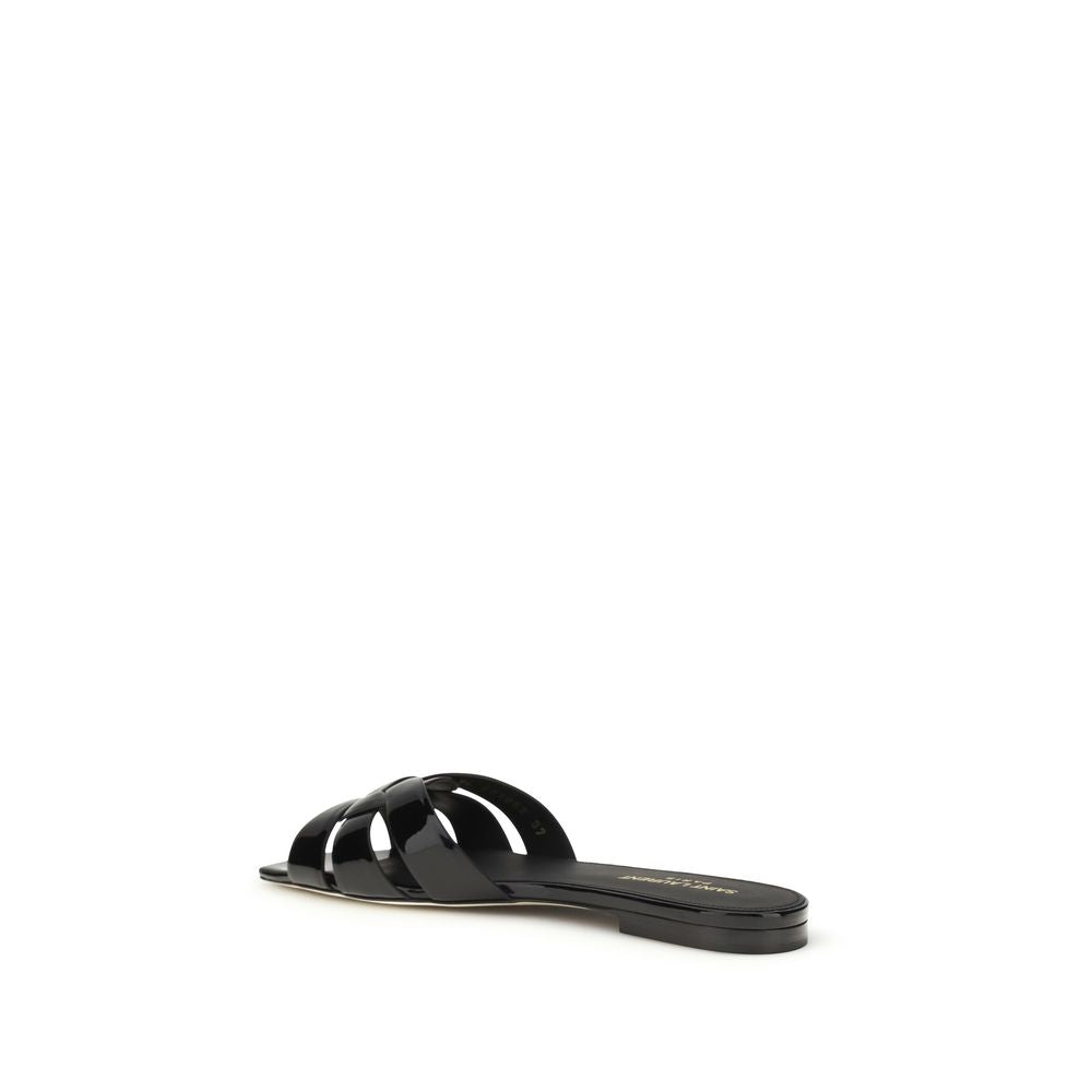 Sandales plates Saint Laurent en cuir de veau noir Bos Taurus