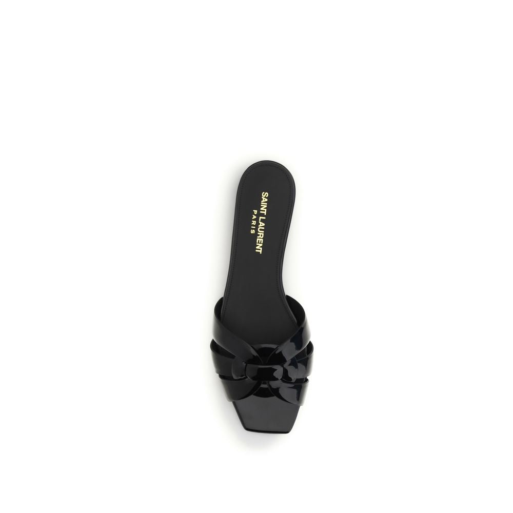 Sandales plates Saint Laurent en cuir de veau noir Bos Taurus