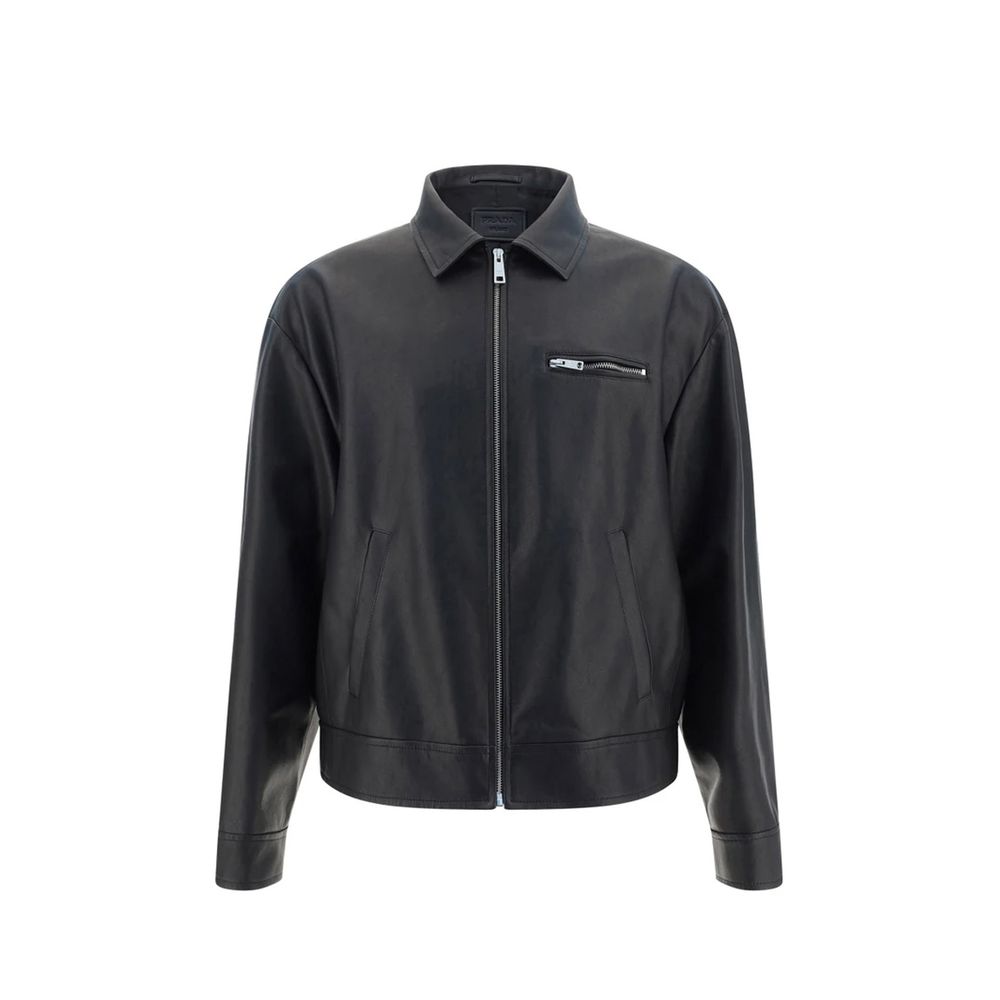 Giacca in pelle di agnello nera Prada