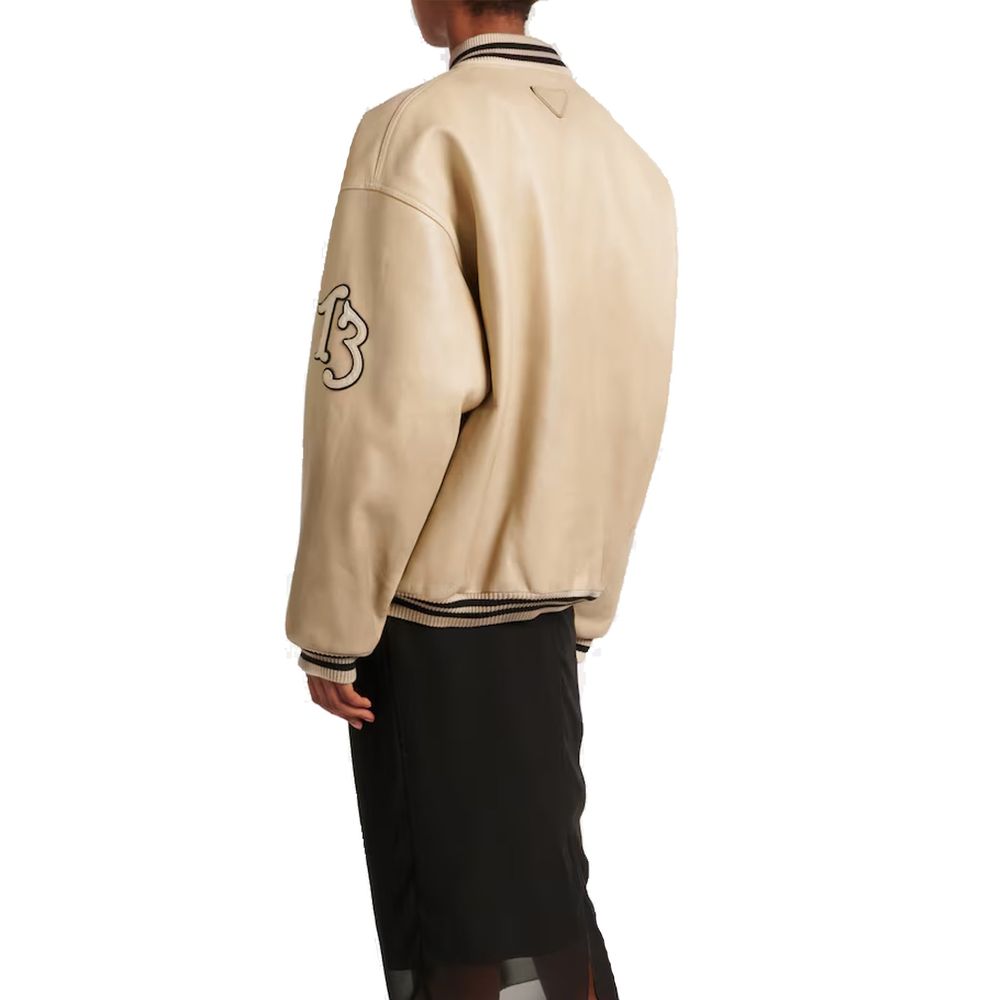 Bomber Prada in pelle di vitello beige