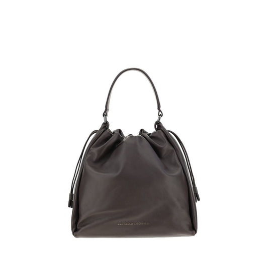 Brunello Cucinelli Borsa a Spalla in Pelle di Vitello Marrone Bos Taurus