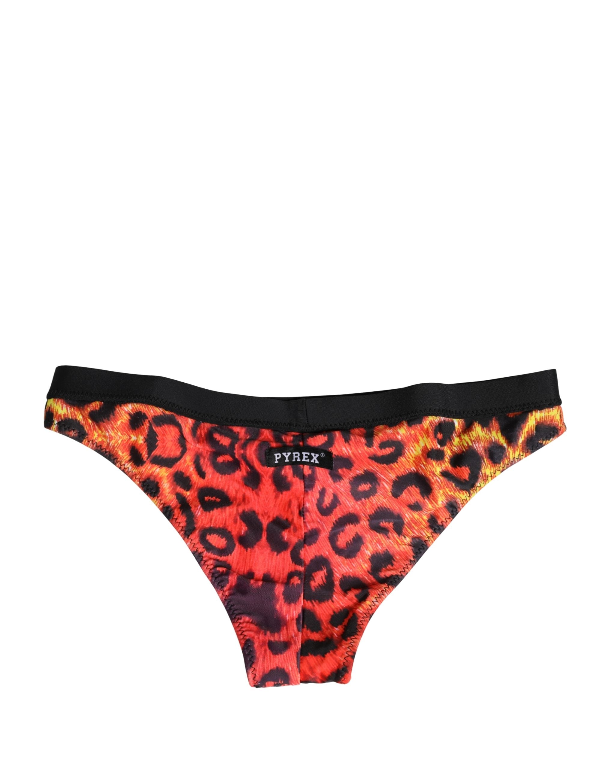 Pyrex Black Top Orange Leopard Print Bottom 2 Piece Swimwear