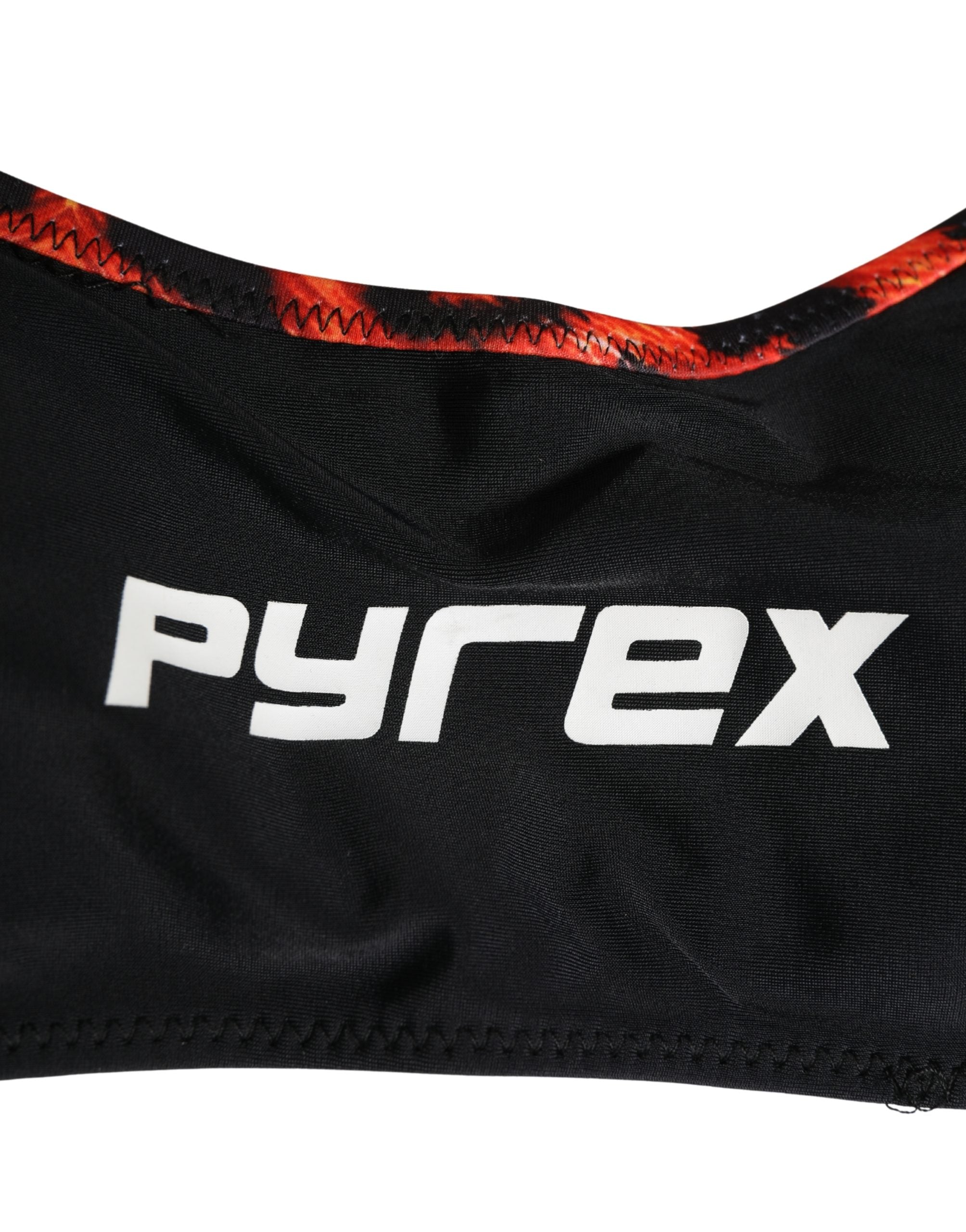 Pyrex Black Top Orange Leopard Print Bottom 2 Piece Swimwear