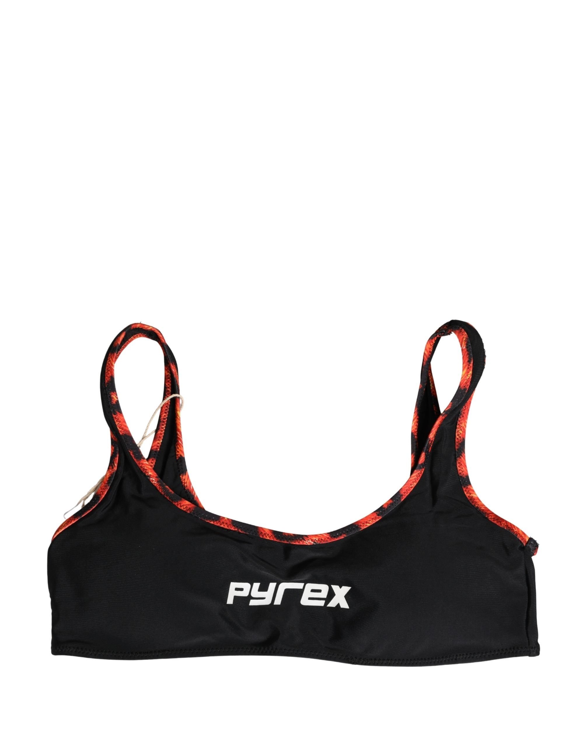 Pyrex Black Top Orange Leopard Print Bottom 2 Piece Swimwear