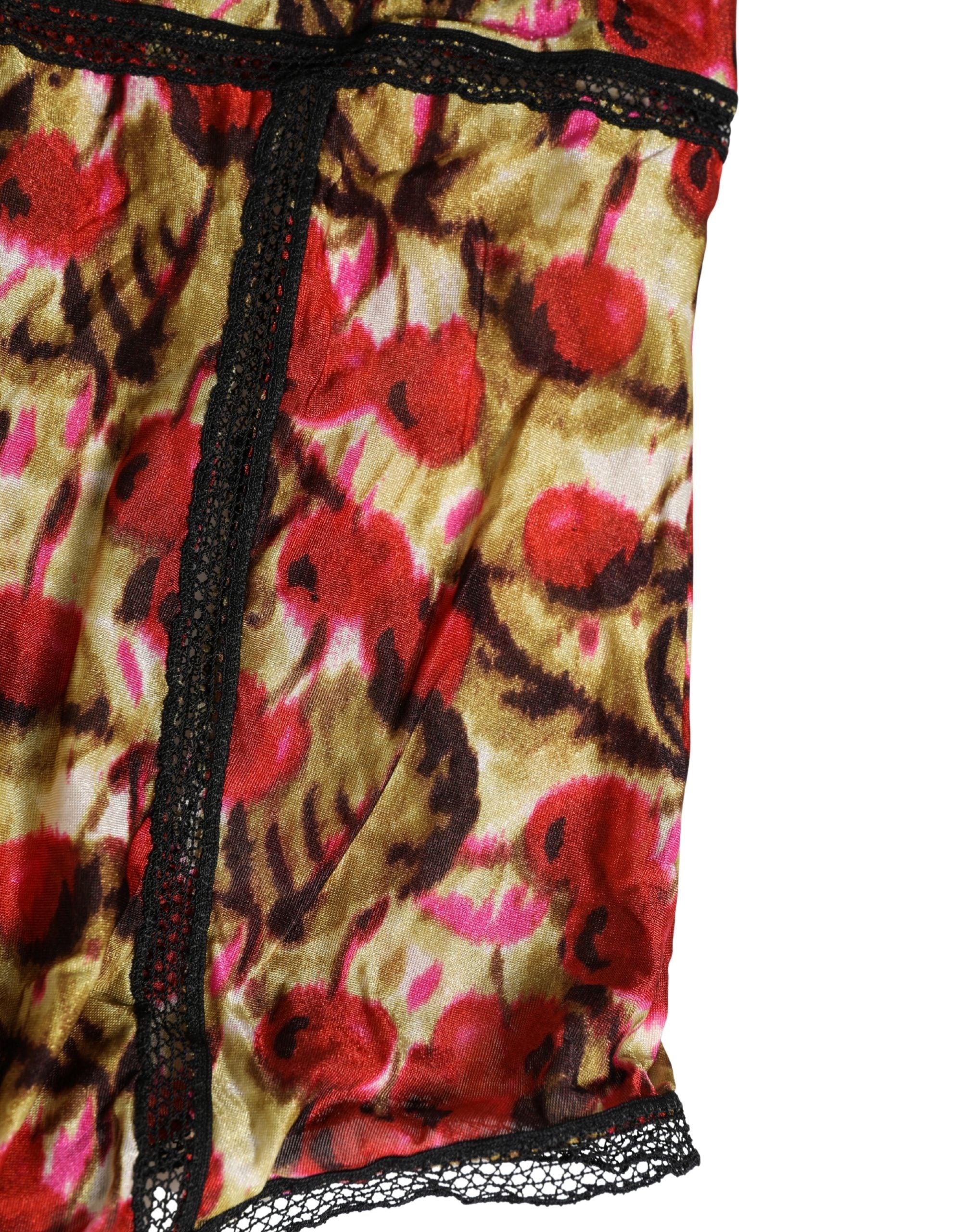 Roberto Cavalli Multicolor CherryPrint Lace Bodysuit Underwear