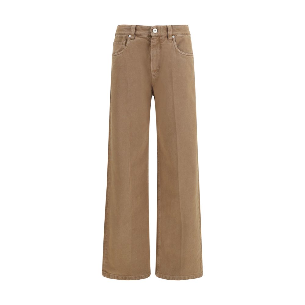 Brunello Cucinelli Jeans A Gamba Dritta In Cotone Marrone