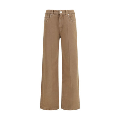 Brunello Cucinelli Jeans A Gamba Dritta In Cotone Marrone