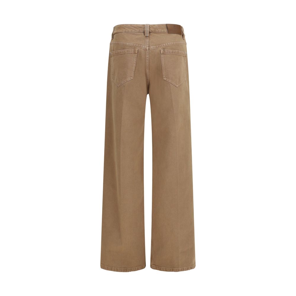 Brunello Cucinelli Jeans A Gamba Dritta In Cotone Marrone