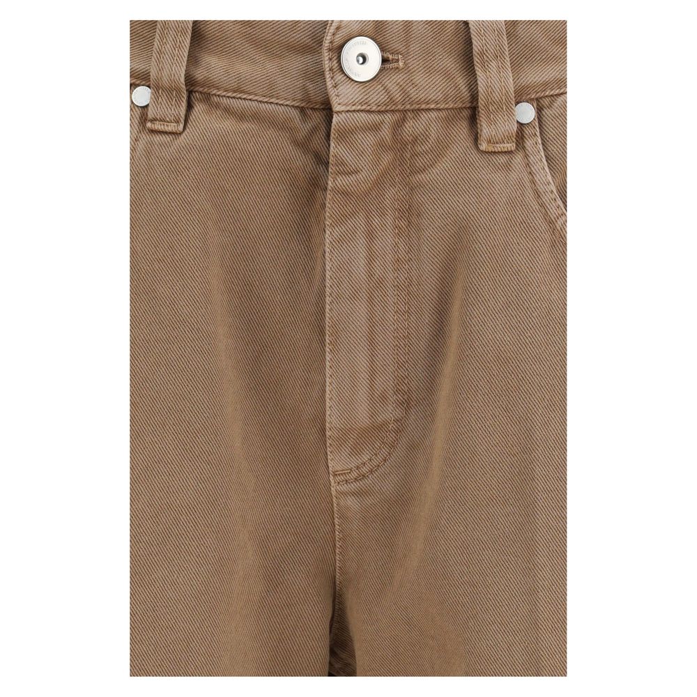 Brunello Cucinelli Jeans A Gamba Dritta In Cotone Marrone