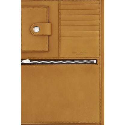 Portefeuille Brunello Cucinelli en cuir de veau marron