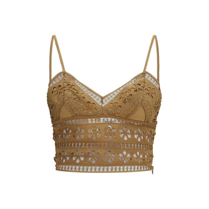 Charo Ruiz Brown Cotton Lace Melie Top