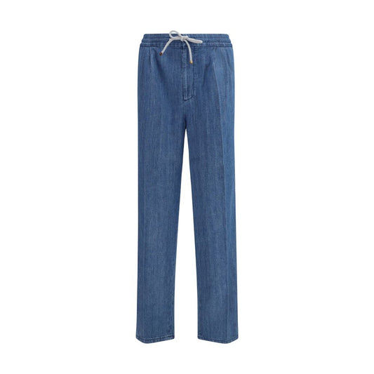 Pantalone Casual Brunello Cucinelli in Cotone Blu