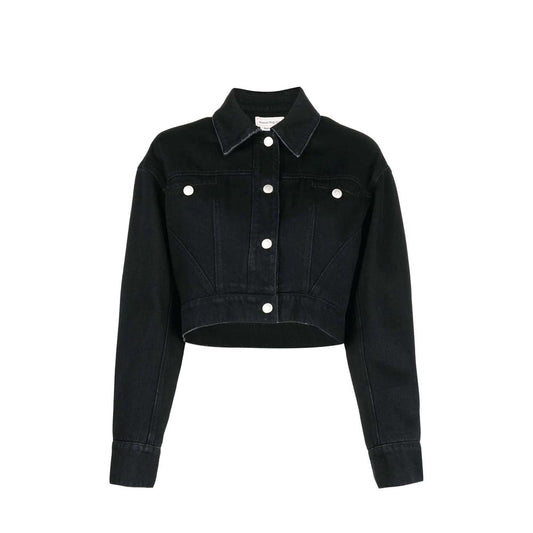 Giacca in denim di cotone nera Alexander McQueen