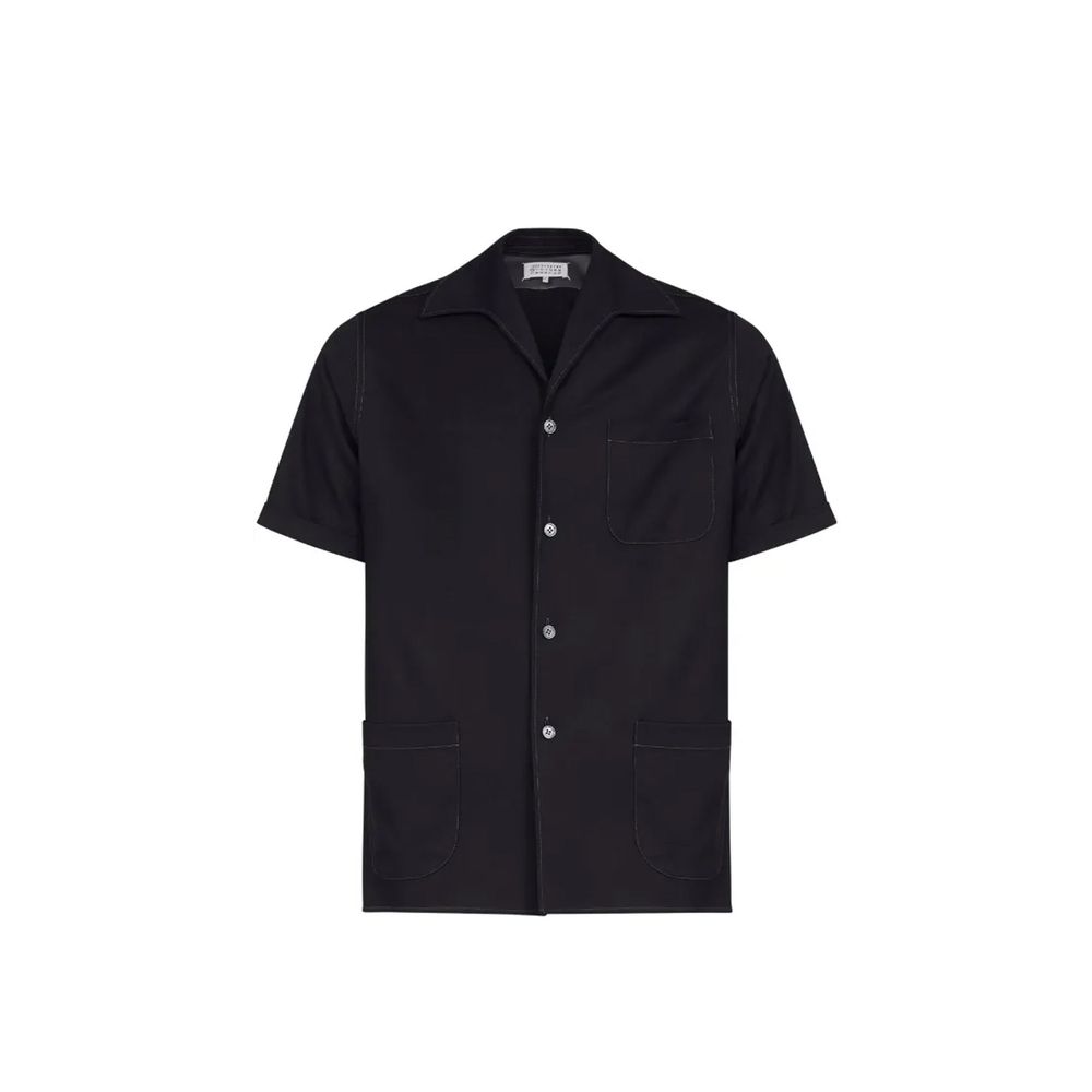 Camicia a maniche corte in lana nera Maison Margiela