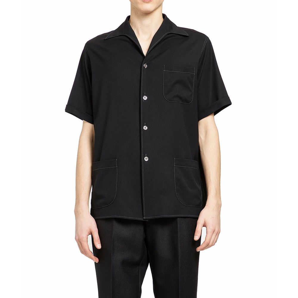 Camicia a maniche corte in lana nera Maison Margiela