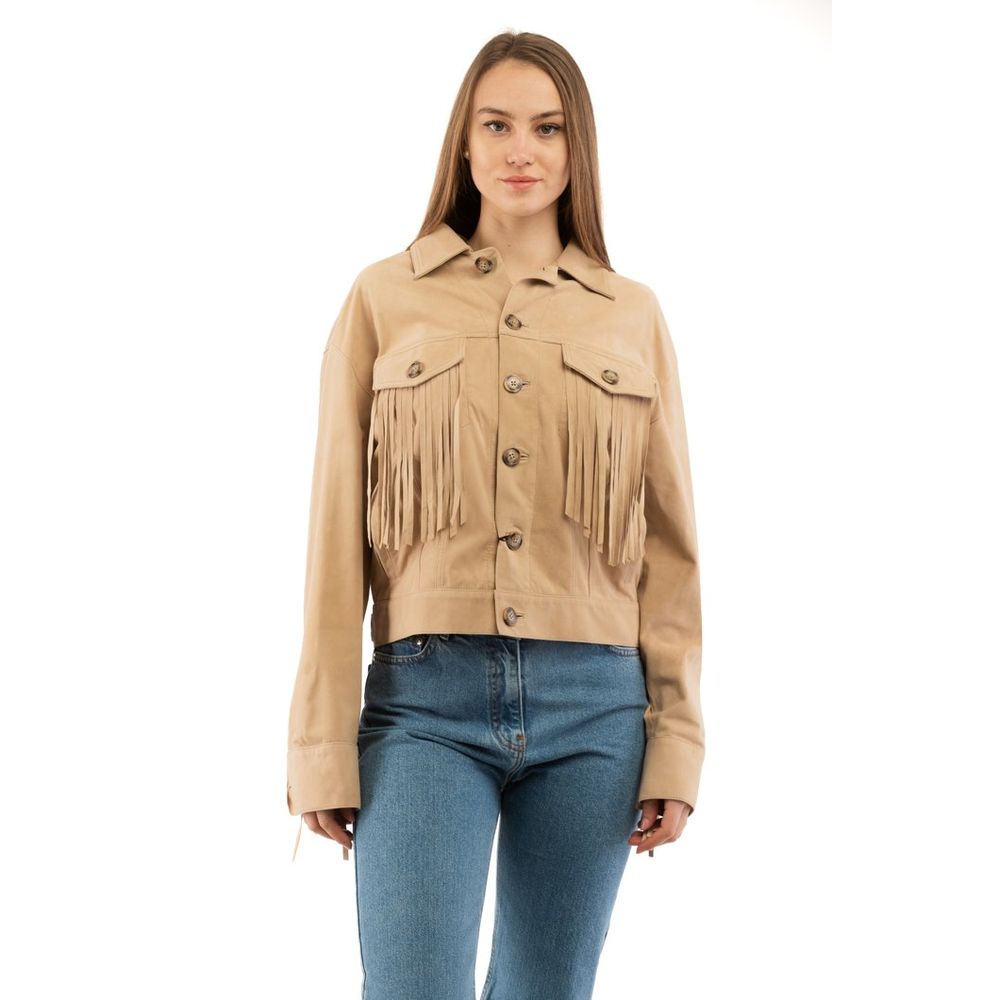 Moschino Giacca in Cotone e Pelle Beige