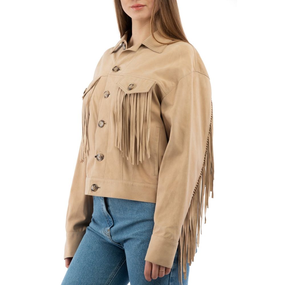 Moschino Giacca in Cotone e Pelle Beige