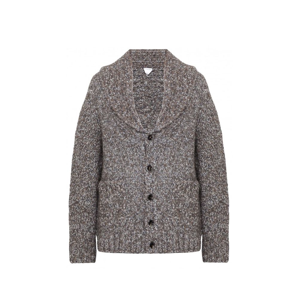 Cardigan in alpaca e pelle grigio Bottega Veneta