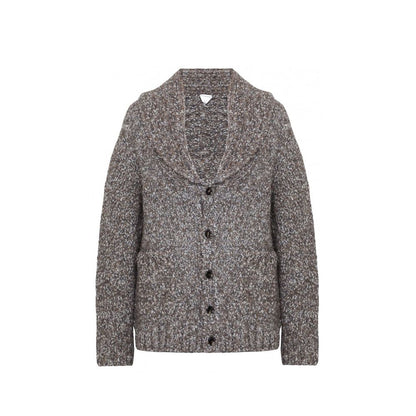 Cardigan in alpaca e pelle grigio Bottega Veneta