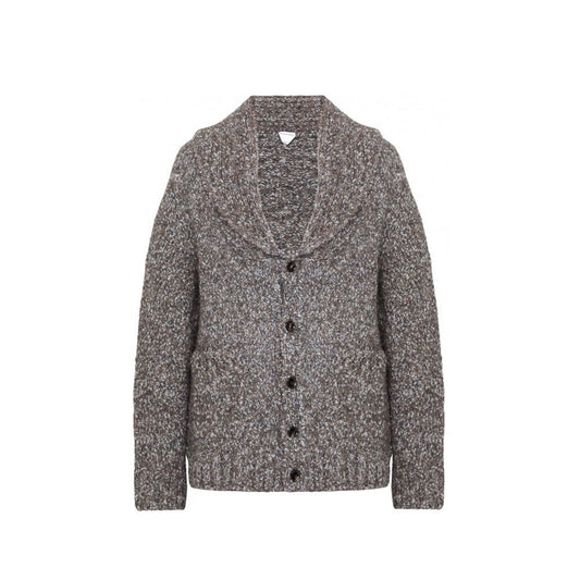 Cardigan in alpaca e pelle grigio Bottega Veneta