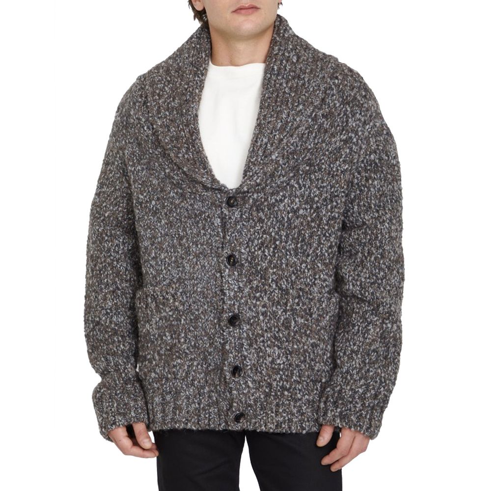Cardigan in alpaca e pelle grigio Bottega Veneta