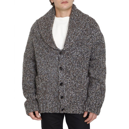 Cardigan in alpaca e pelle grigio Bottega Veneta