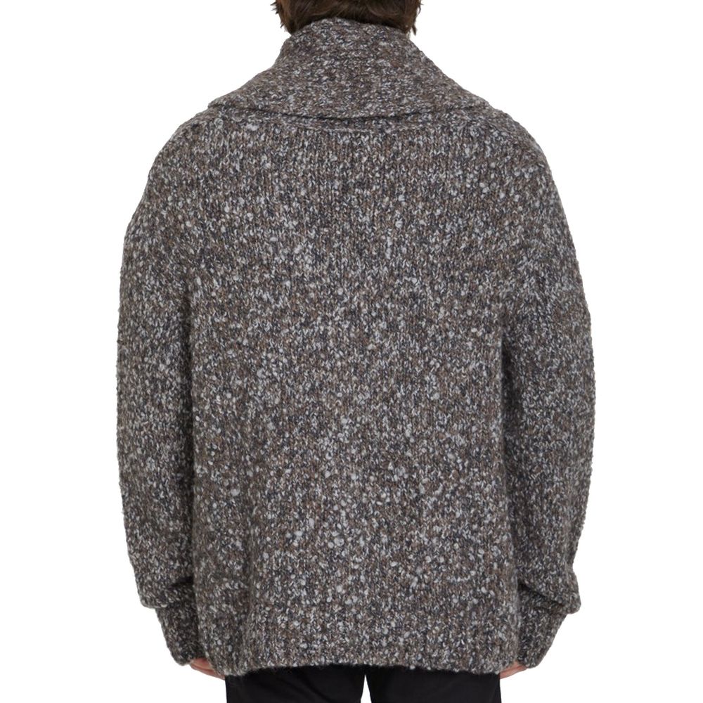 Cardigan in alpaca e pelle grigio Bottega Veneta