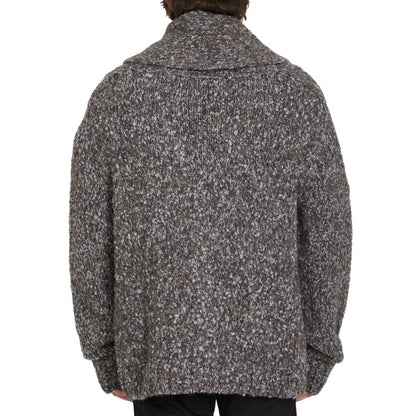 Cardigan in alpaca e pelle grigio Bottega Veneta