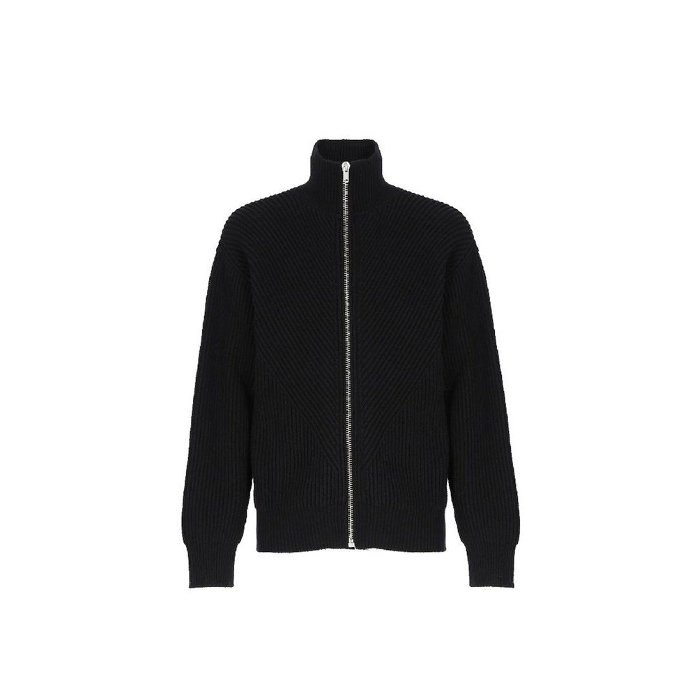Cardigan Jil Sander nero in alpaca e pelle