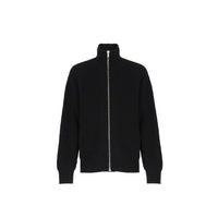 Cardigan Jil Sander nero in alpaca e pelle