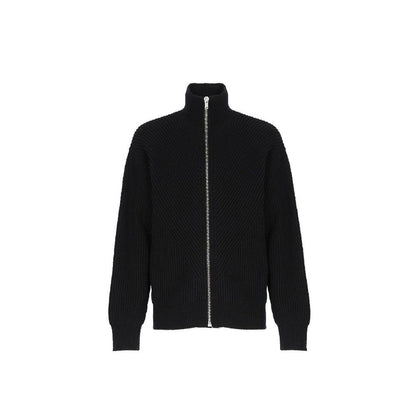Cardigan Jil Sander nero in alpaca e pelle