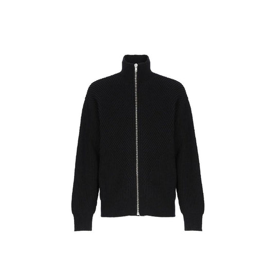 Cardigan Jil Sander nero in alpaca e pelle