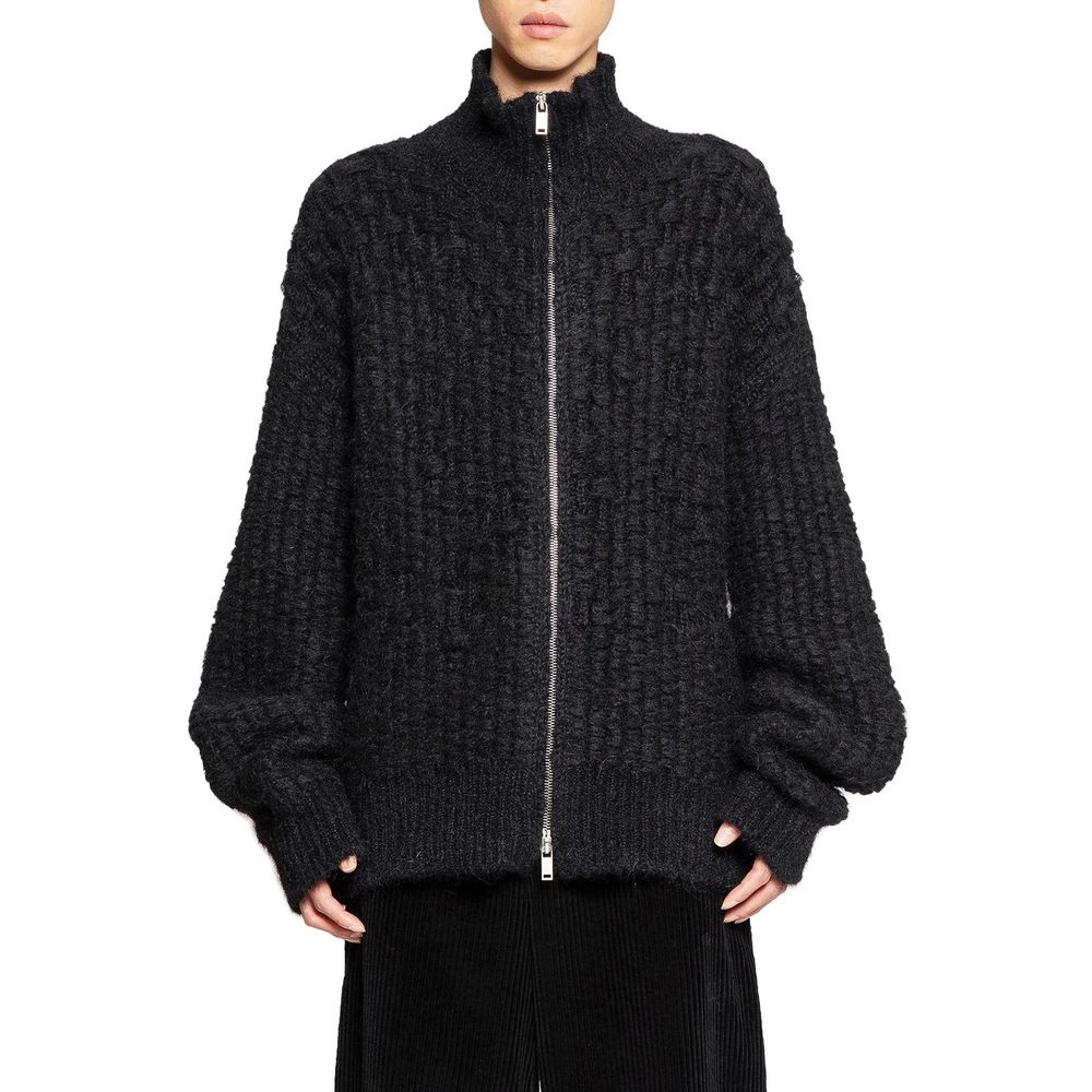 Cardigan Jil Sander nero in alpaca e pelle