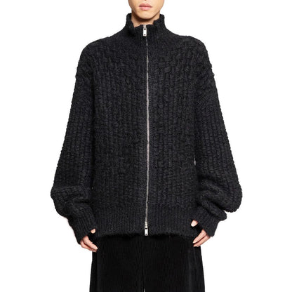 Cardigan Jil Sander nero in alpaca e pelle