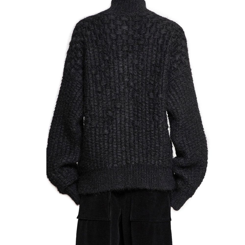 Cardigan Jil Sander nero in alpaca e pelle