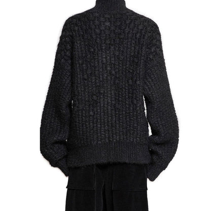 Cardigan Jil Sander nero in alpaca e pelle
