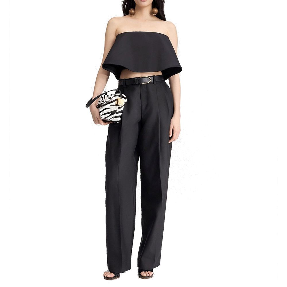 Jacquemus Pantaloni Svasati in Seta Nera