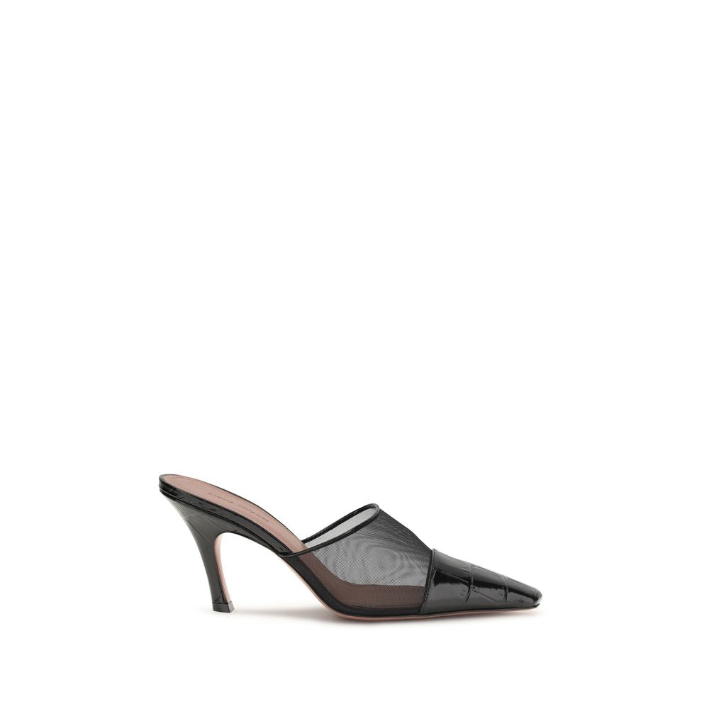 Mules Amina Muaddi en cuir de veau noir Bos Taurus