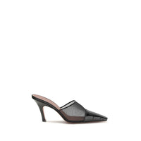 Mules Amina Muaddi en cuir de veau noir Bos Taurus