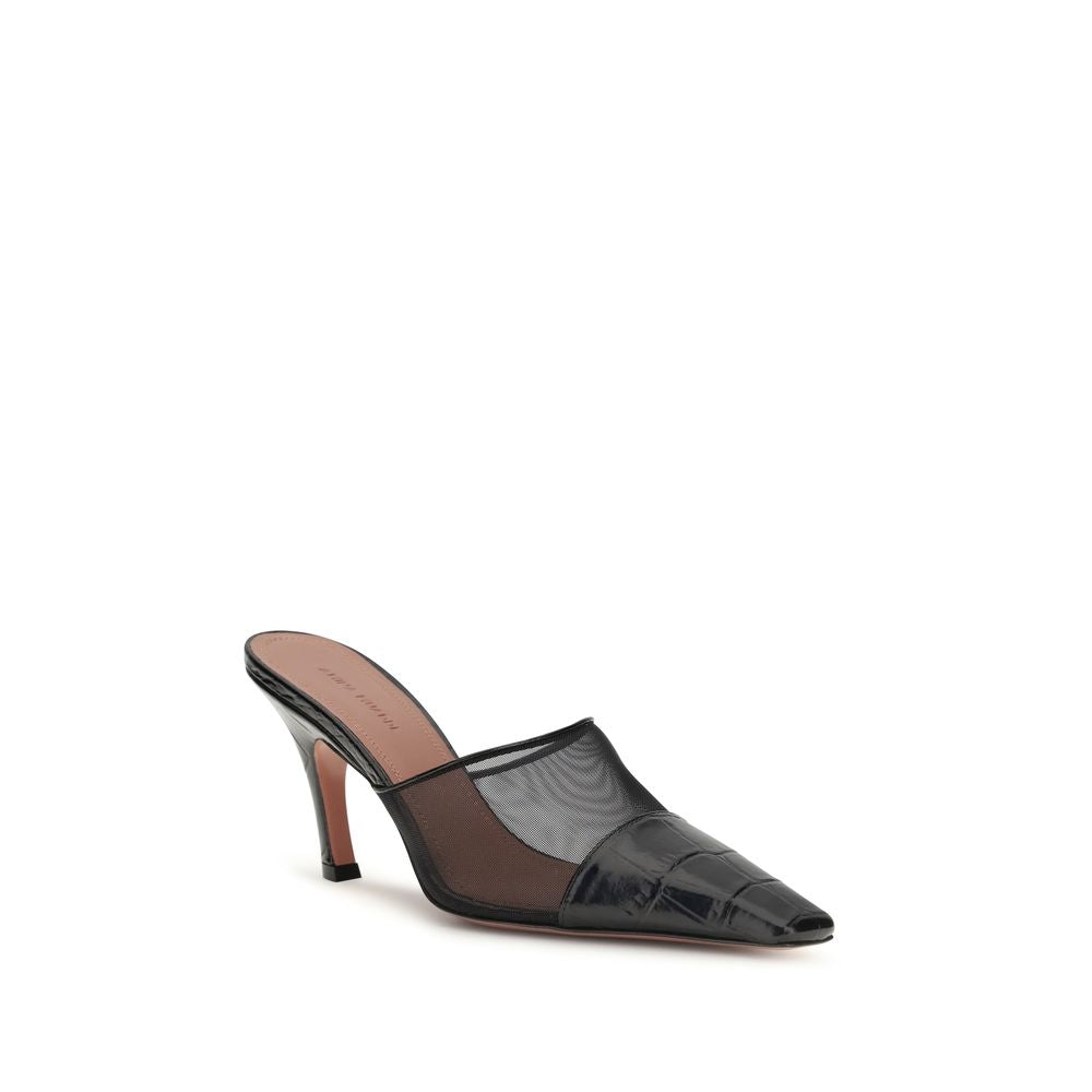 Mules Amina Muaddi en cuir de veau noir Bos Taurus