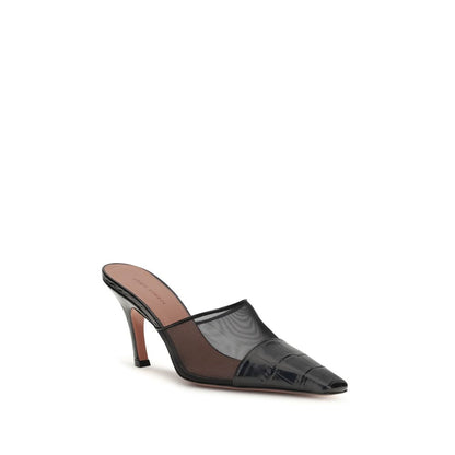 Mules Amina Muaddi en cuir de veau noir Bos Taurus
