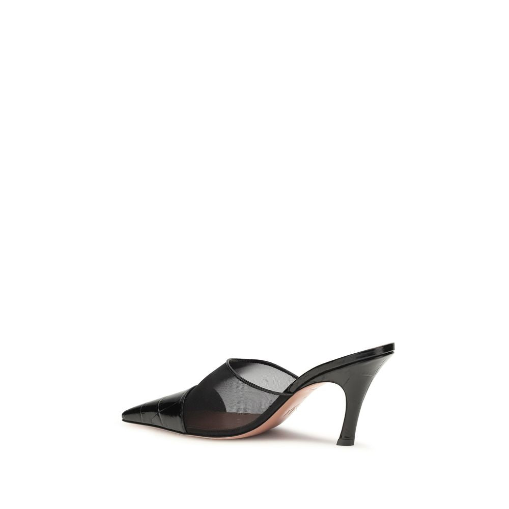 Mules Amina Muaddi en cuir de veau noir Bos Taurus