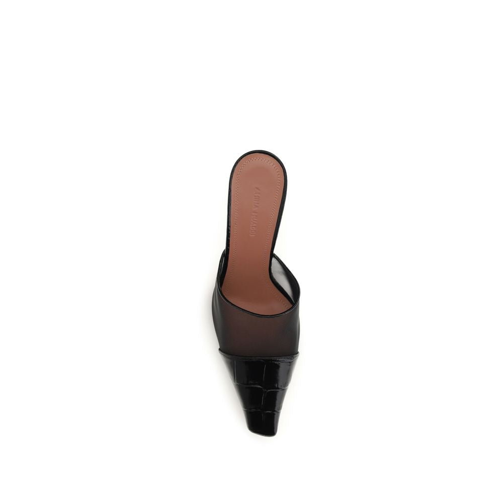 Mules Amina Muaddi en cuir de veau noir Bos Taurus