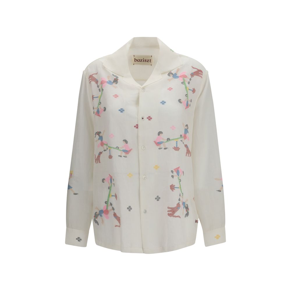 Camicia Baziszt in Cotone Bianco Fantasia