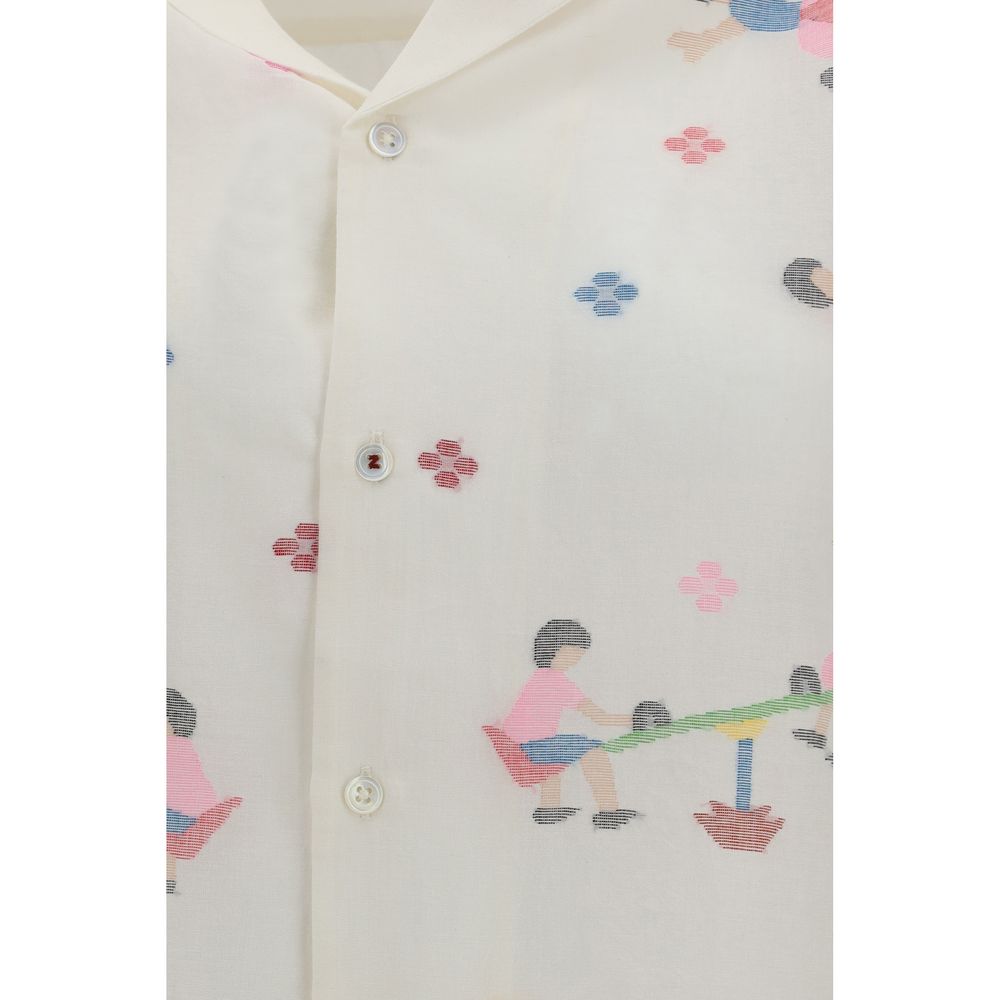 Camicia Baziszt in Cotone Bianco Fantasia