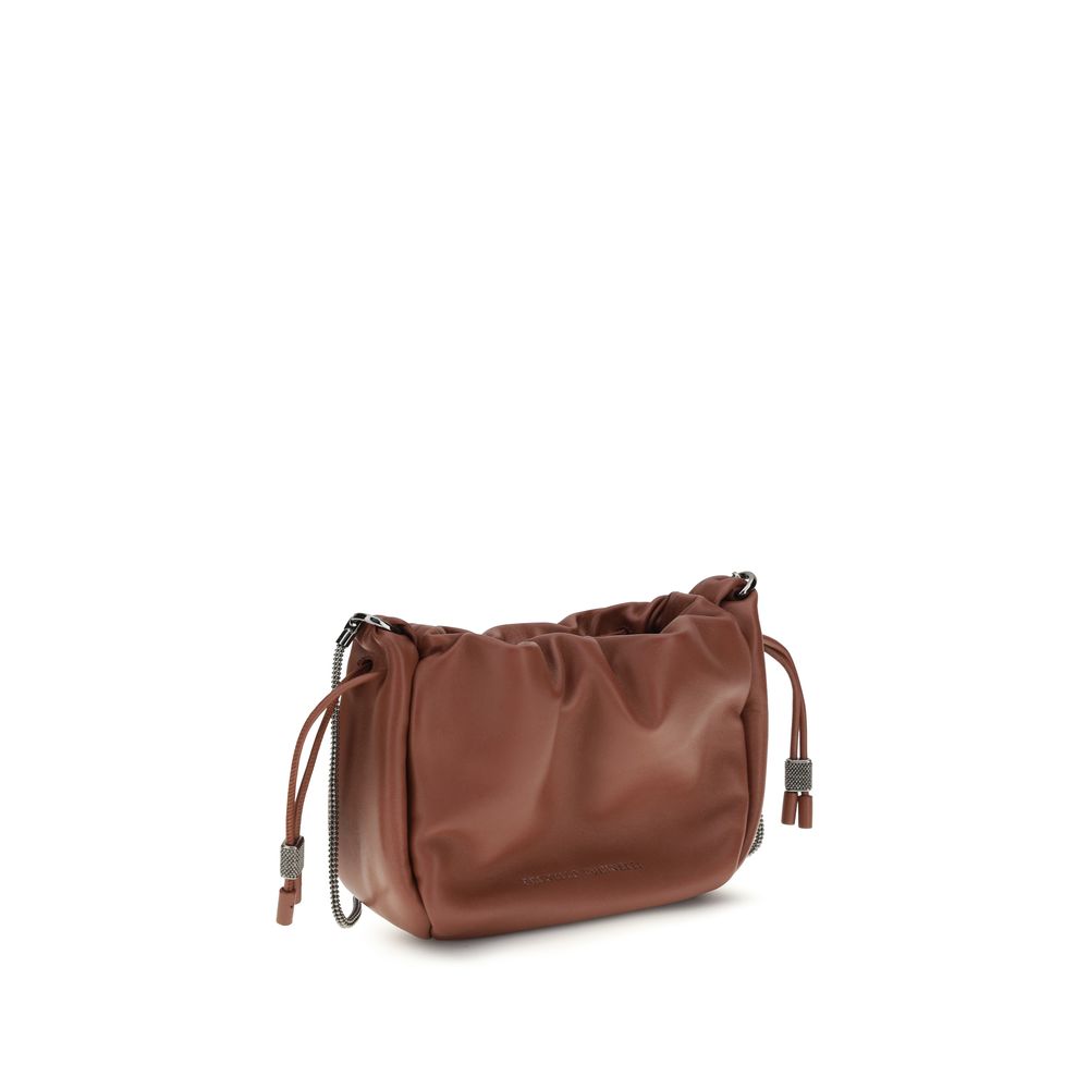 Brunello Cucinelli Borsa a Spalla in Pelle di Vitello Marrone Bos Taurus