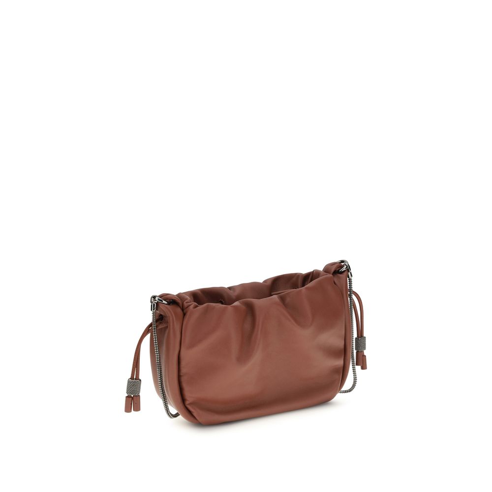 Brunello Cucinelli Borsa a Spalla in Pelle di Vitello Marrone Bos Taurus