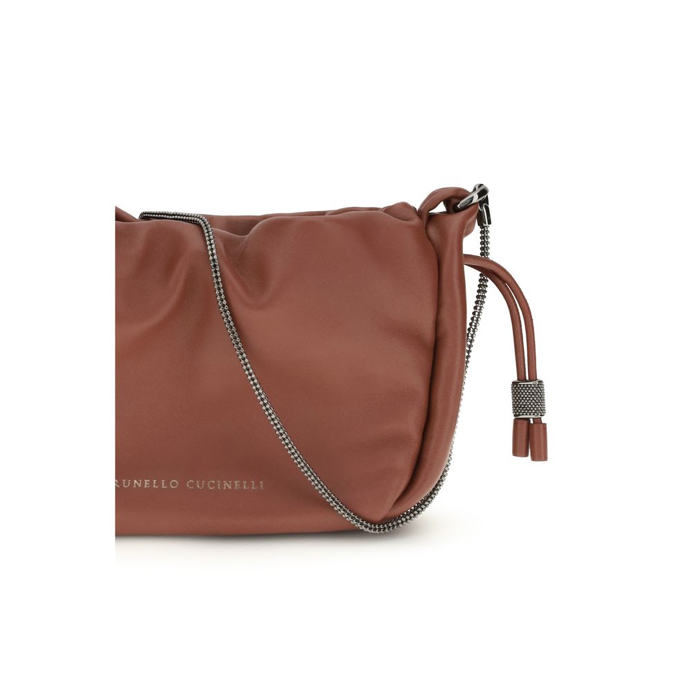 Brunello Cucinelli Borsa a Spalla in Pelle di Vitello Marrone Bos Taurus