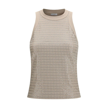 T-shirt sans manches en coton beige Brunello Cucinelli